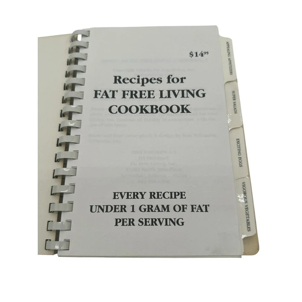 Fat Free Living Cookbook Recipes ‎ Jyl Steinback Vintage 1993 1 Gram or Less Fat